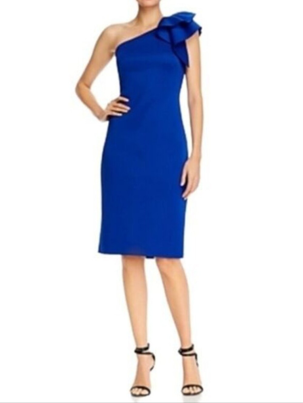 One-Shoulder Royal Blue Sheath Dress with Bow Detail*229*